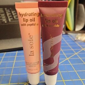 la soie Hydrating Lip Oil w Peptides Set of 2 New 12ml Tubes
